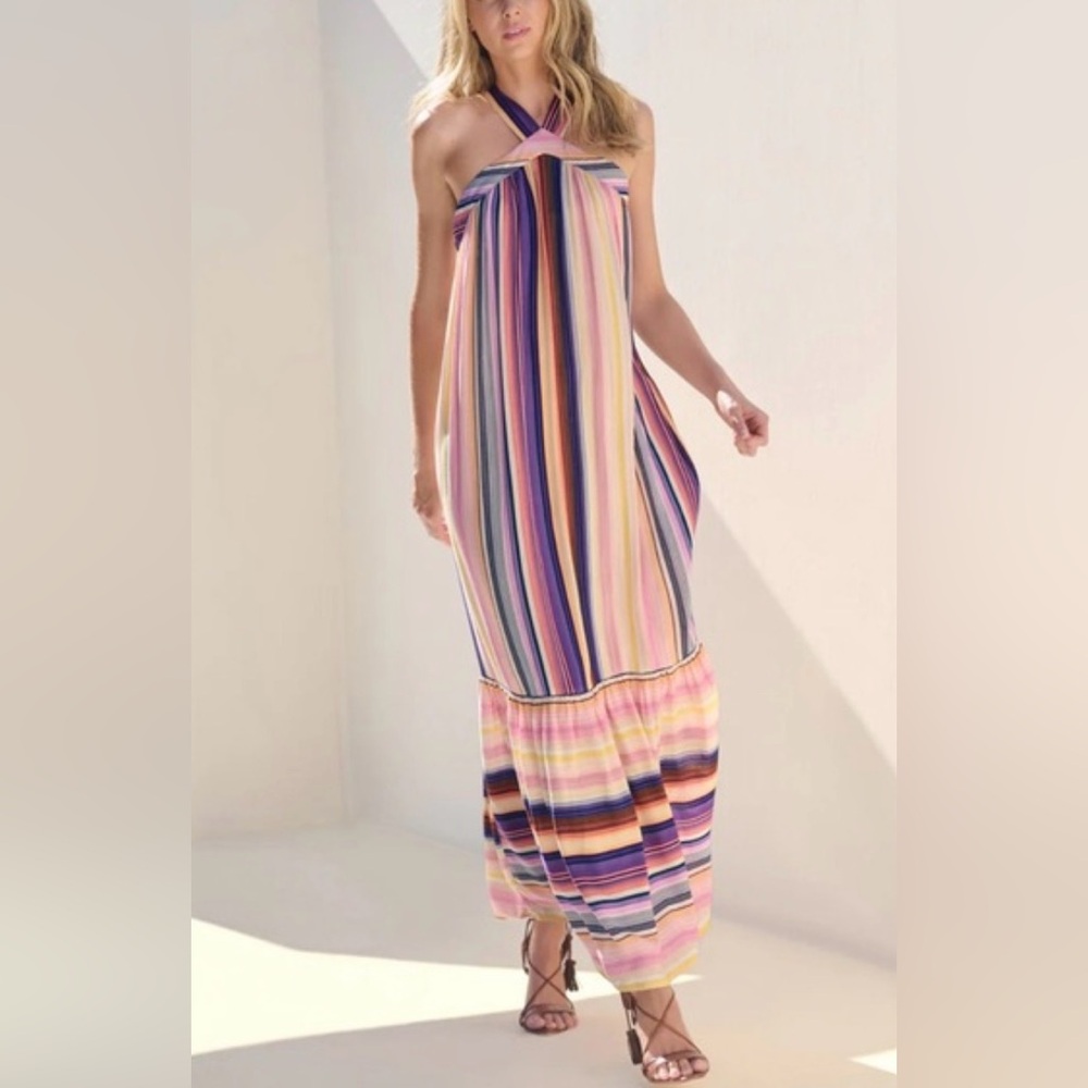 Venus size small Striped Multi-Color Maxi Dress 100% viscose Ptp18